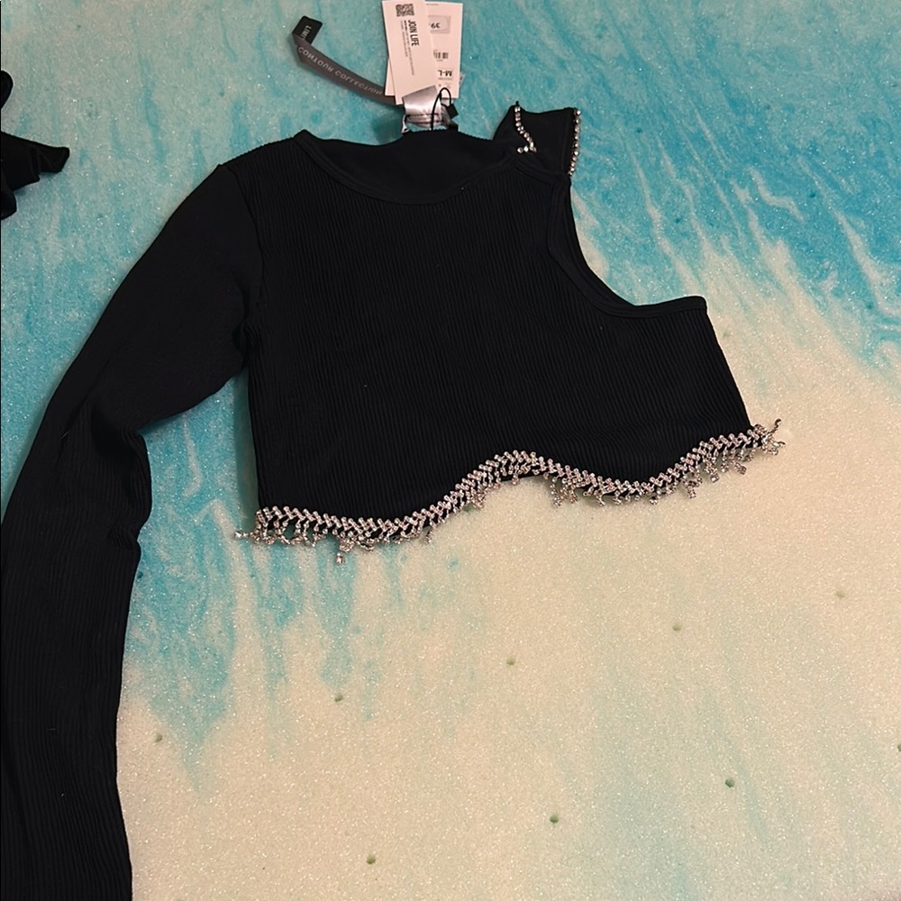 Black Beaded Women's Top